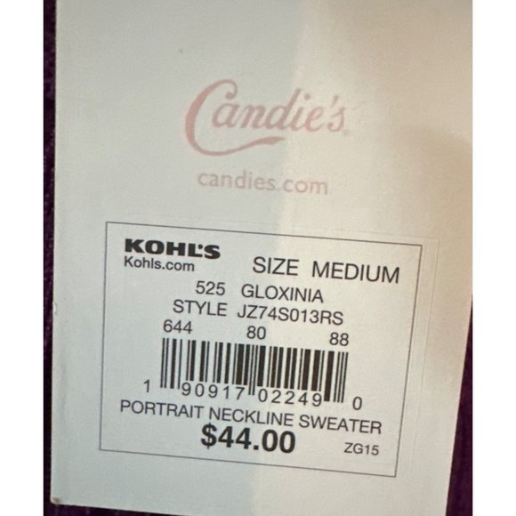 Candie's Purple Portrait Neckline Stretch Sweater Rayon Blend Junior Size M NWT - Picture 14 of 16